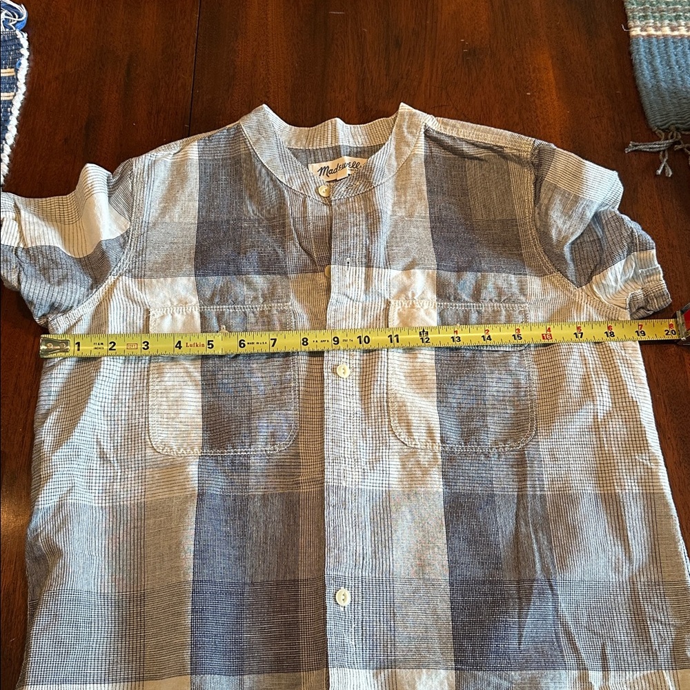 Madewell shortsleeve mandarin color plaid cotton/linen button down blouse size S - Picture 6 of 7